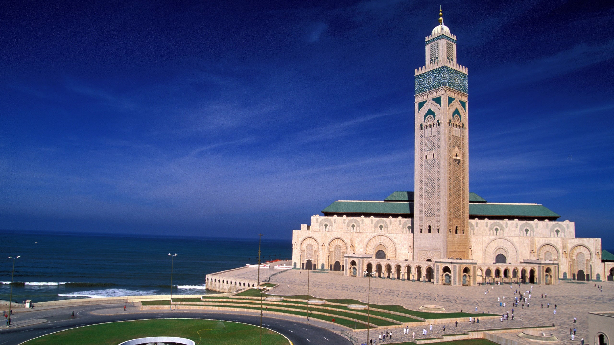 Aerial view of Hassan II Mosque and Atlantic coast